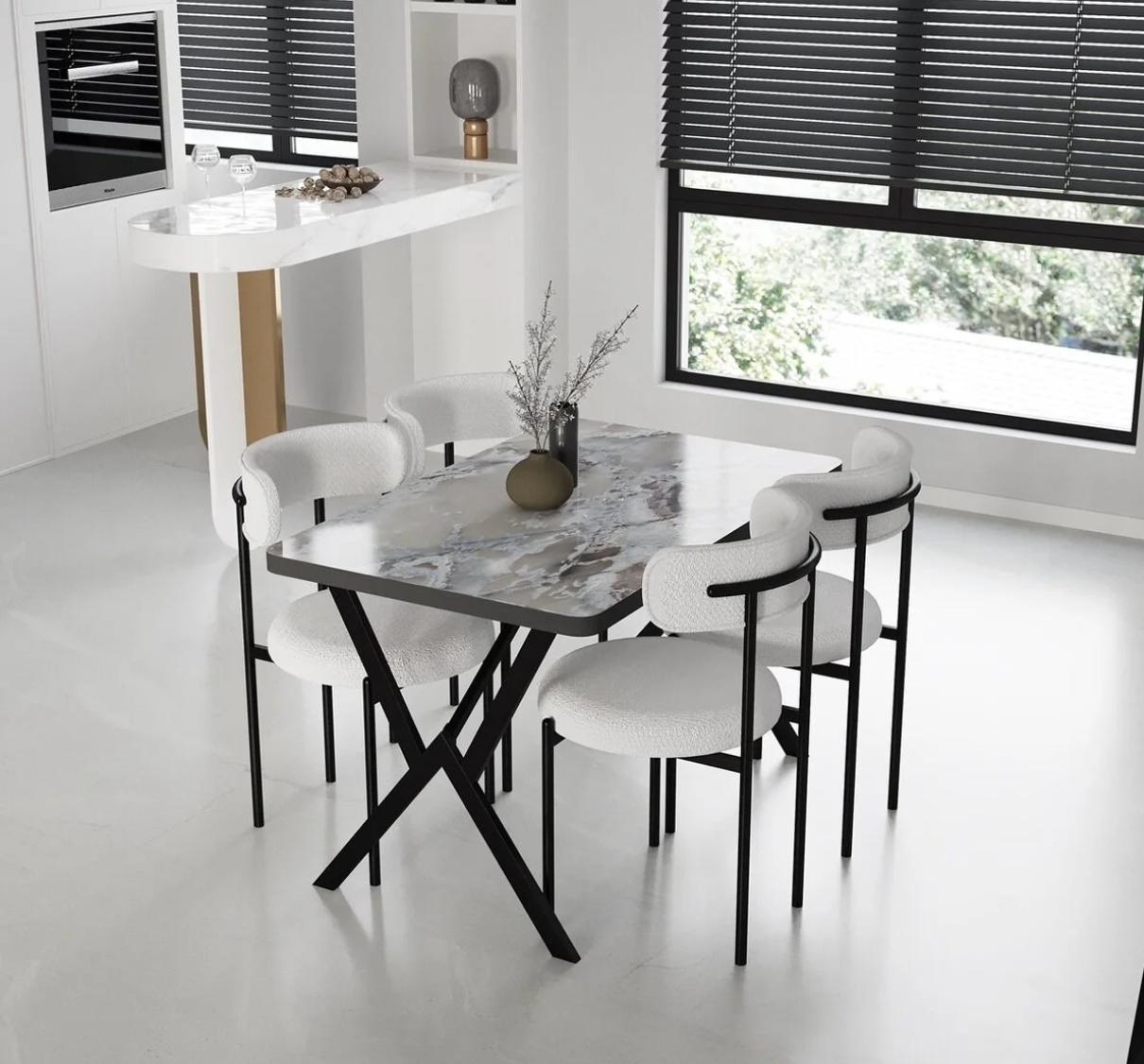 Tedyy 4+1 masa sandalye takımı gri mermer masa 70*110